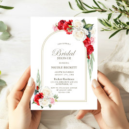 Convites Chá de panela de Arco Floral Branco Vermelho