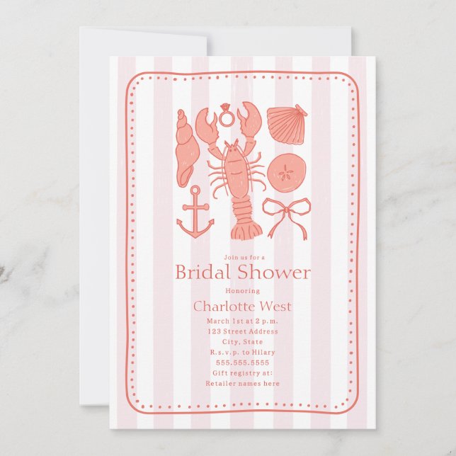 Convites Chá de panela de Arco rosa com casca de lavagante  (Frente)