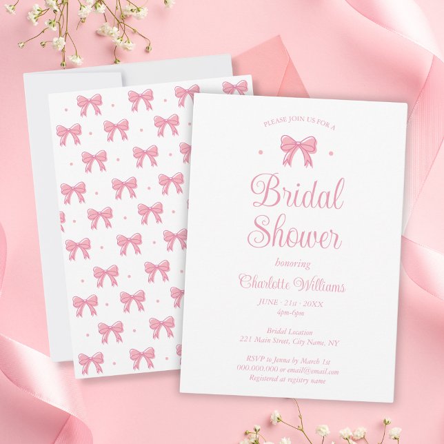 Convites Chá de panela de Arco rosa estético coquete (Coquette Aesthetic Pink Bow Bridal Shower Invitation
)