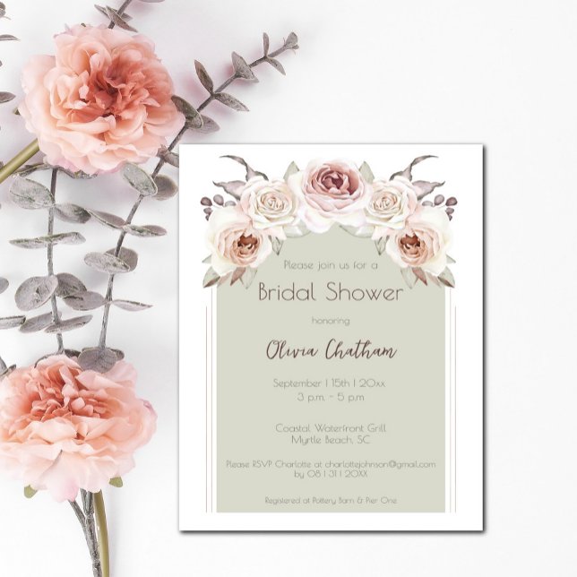 Convites Chá de panela de Arco Rosas Boêmia (Bohemian Rose Arch Bridal Shower Invitation)