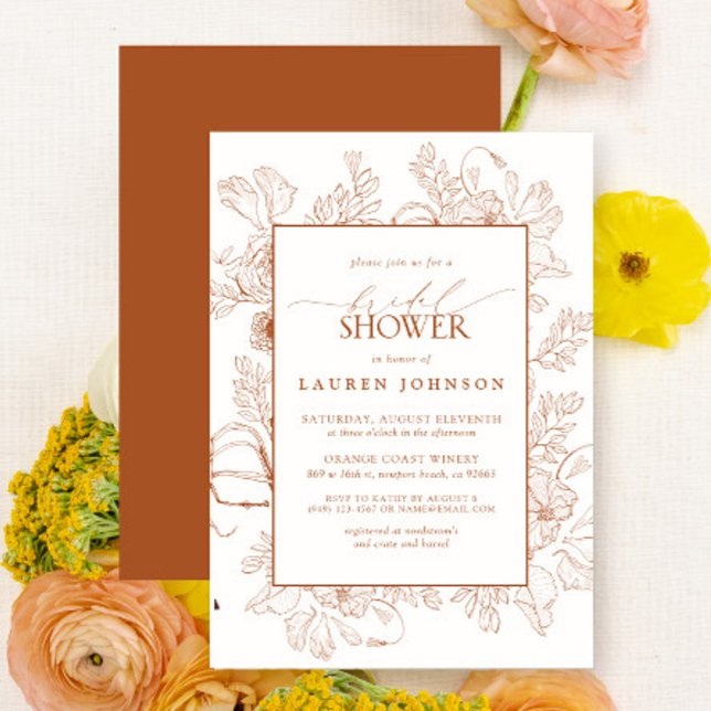 Convites Chá de panela de Arte Floral de Terracotta (Bridal Shower Invitation)