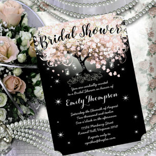 Convites Chá de panela de Árvore Folha de Coração Rosa