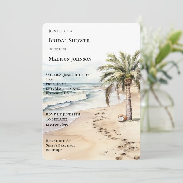 Convites Chá de panela de árvores tropicais da Aloha Coconu (Em pé/Frente)