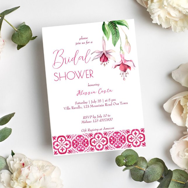 Convites Chá de panela de azulejos magenta Fuchsia Majolica (Criador carregado)