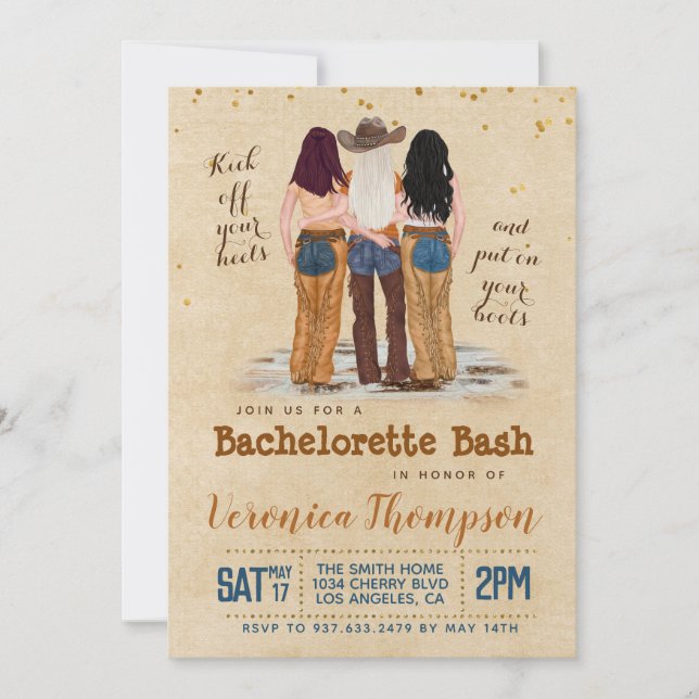Convites Chá de panela de Bachelorette de Cowgirl Ocidental (Frente)
