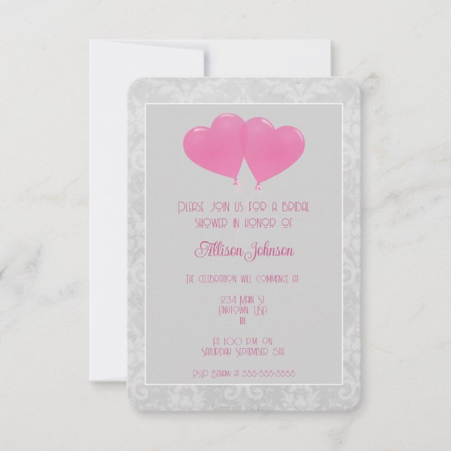 Convites Chá de panela de Balões de Coração Rosa (Frente)