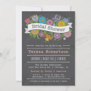 Convites Chá de panela de banner Floral Chalkboard