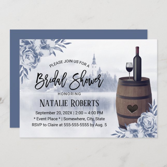 Convites Chá de panela de barril de vinho do lago floral ru (Frente/Verso)