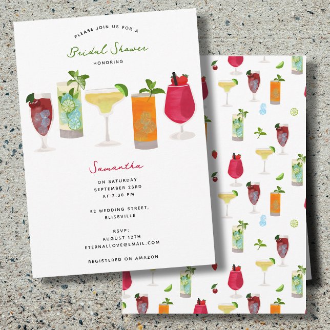 Convites Chá de panela de Bebidas do Partido dos Cocktails  (Watercolor Cocktails Party Drinks Bridal Shower Invitation)