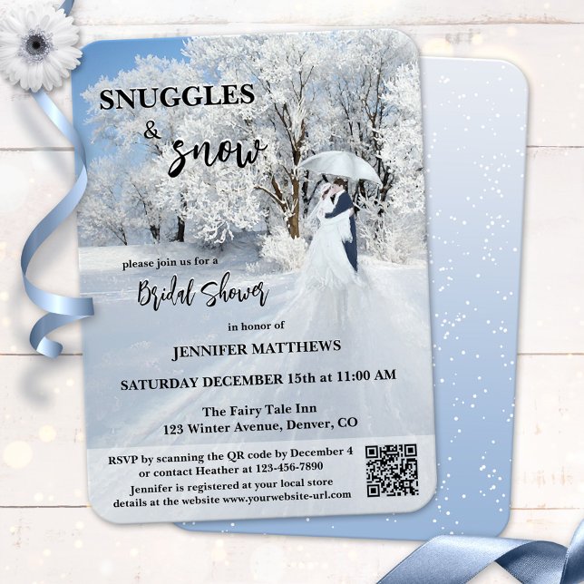 Convites Chá de panela de Belas-Arte da Wonderland de inver (Bridal shower invitation featuring a painting of a winter wonderland with a couple with umbrella)