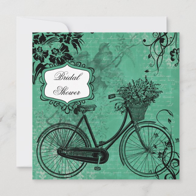 Convites Chá de panela de Bicicleta Teal Vintage (Frente)