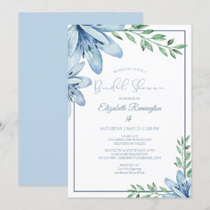 Convites Chá de panela de Blogues Florais Azul de Aquarela