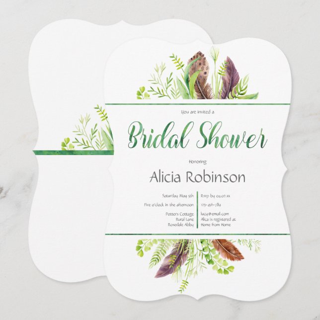 Convites Chá de panela de Boho de Folhagem e Folhagem (Frente/Verso)