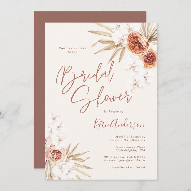 Convites Chá de panela de Boho de Grama de Pampas Toneladas (Frente/Verso)