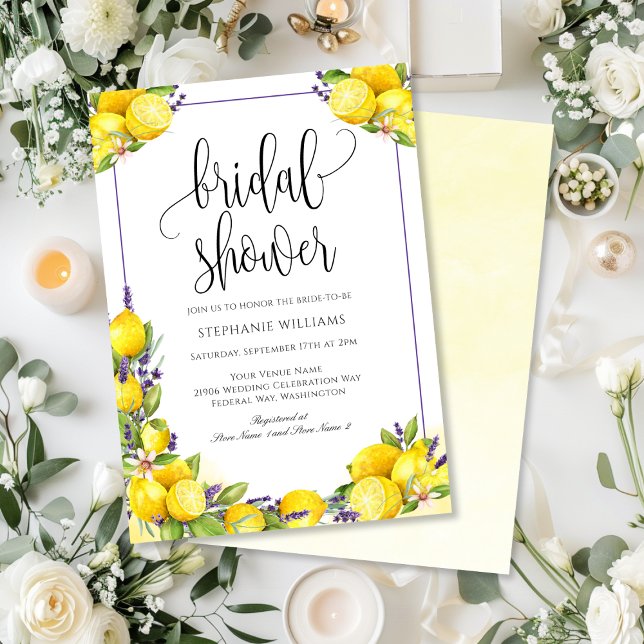 Convites Chá de panela de Boho de Lavanda de Limão de Aquar (Watercolor Lemon Lavender Boho Bridal Shower Invitation)