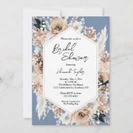 Convites Chá de panela de Boho Floral Azul Dusty