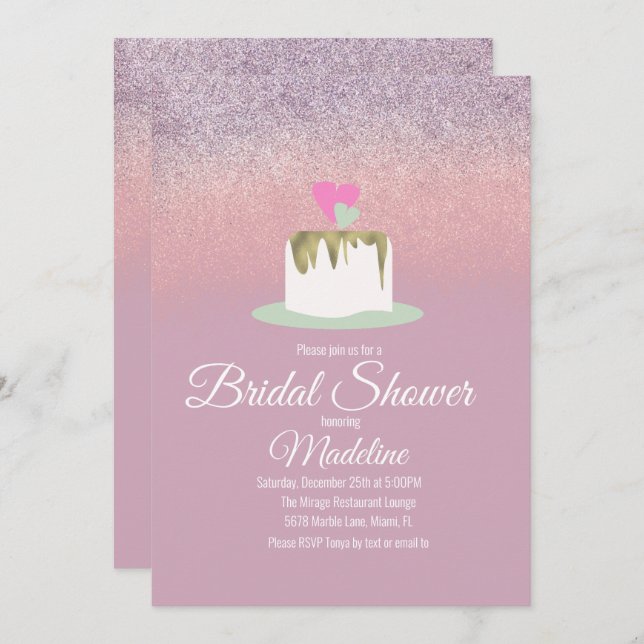 Convites Chá de panela De Bolo De Bolo De Foil Com Largura (Frente/Verso)