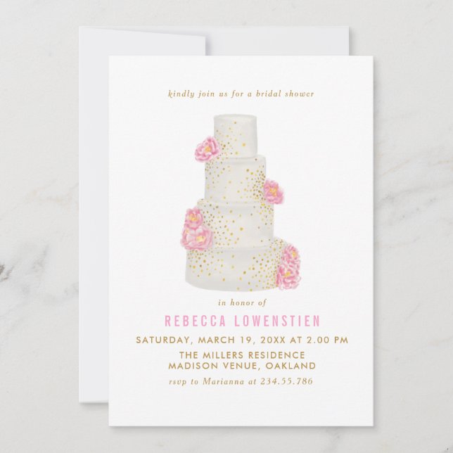 Convites Chá de panela De Bolo De Casamento De Watercolor (Frente)
