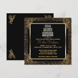 Convites Chá de panela de Bolo Dourado Negro Elegante