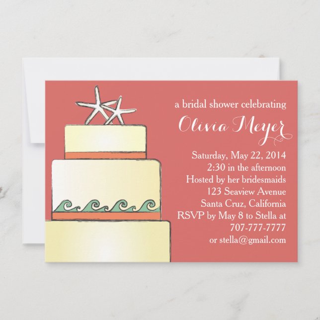Convites Chá de panela De Bolo Starfish Convida Coral (Frente)
