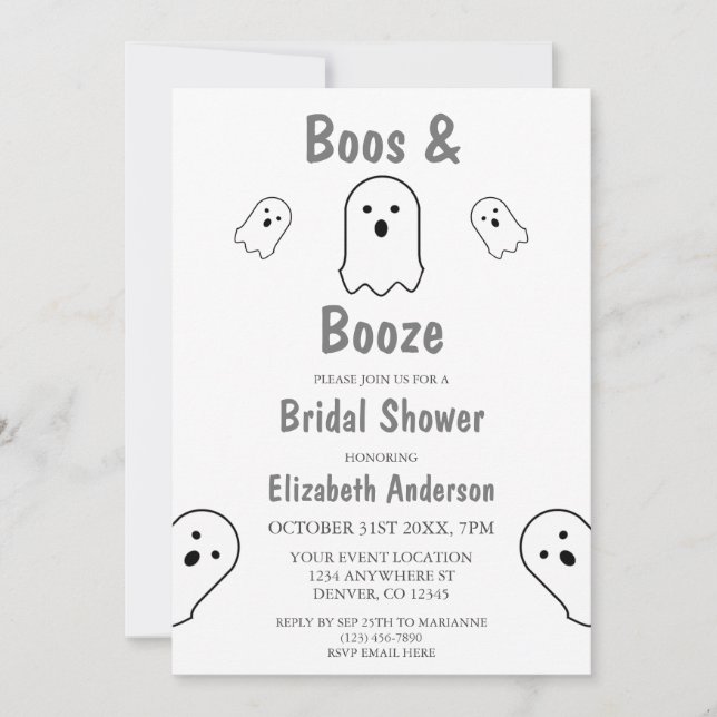Convites Chá de panela de Boos e Booze Halloween (Frente)