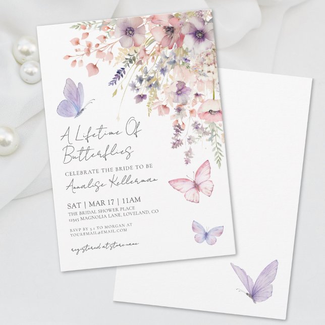 Convites Chá de panela de Borboleta de Flor Selvagem (Wildflower Butterfly Bridal Shower Invitation)