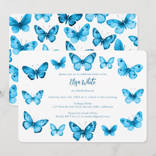 Convites Chá de panela de Borboletas Elegante PERSONALIZADO (Frente/Verso)