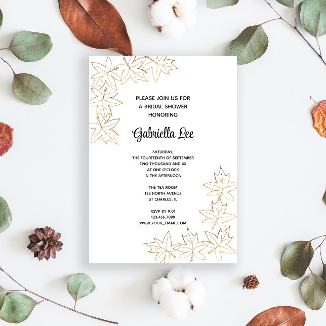 Convites Chá de panela de Borda Folha do Mapeamento de Qued (Fall in love with this autumn leaves bridal shower invitation.)