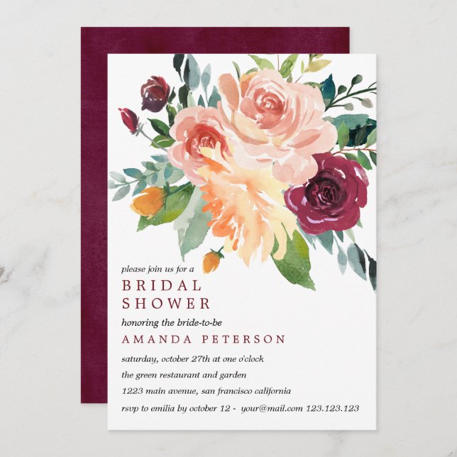 Convites Chá de panela de Borgonha Buquê de Sangue do País (Frente/Verso)