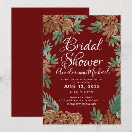 Convites Chá de panela de Borgonha Pinecones com Aquarela