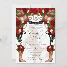 Convites Chá de panela de Botas Florais Ocidentais rosas ve