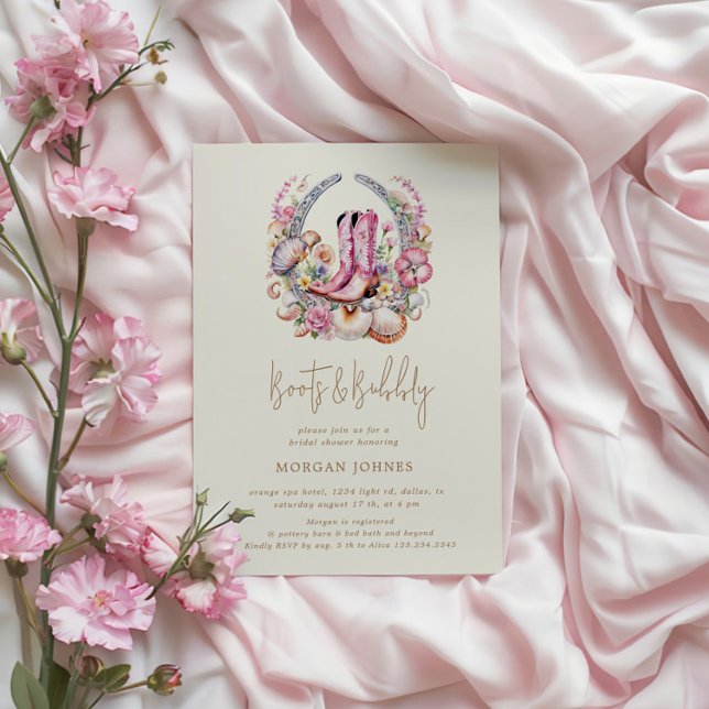 Convites Chá de panela de Botas Rosa de Cowgirl Costeira (Criador carregado)