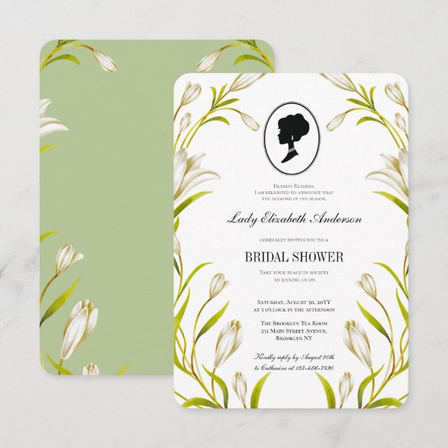 Convites Chá de panela de Bridgerton com vegetação botânica (Frente/Verso)