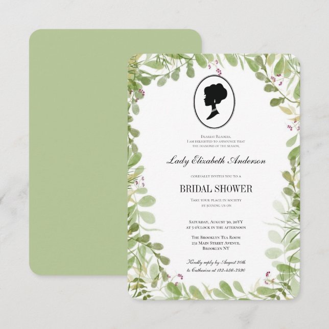Convites Chá de panela de Bridgerton com vegetação botânica (Frente/Verso)
