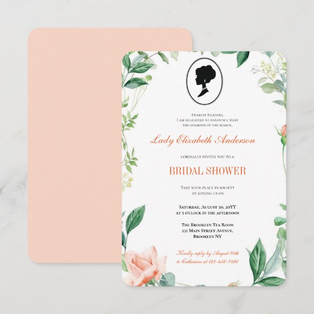 Convites Chá de panela de Bridgerton - Flores Vermelhos (Frente/Verso)