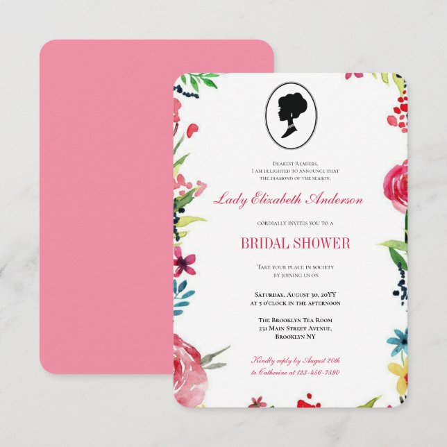 Convites Chá de panela de Bridgerton - Flores Vermelhos (Frente/Verso)