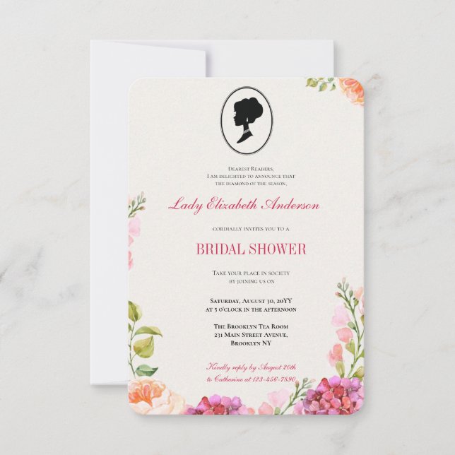 Convites Chá de panela de Bridgerton - Flores Vermelhos (Frente)