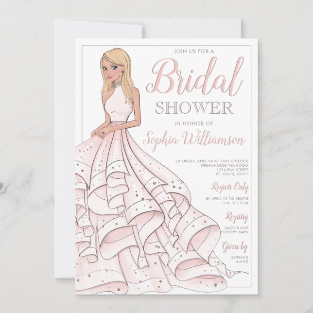 Convites Chá de panela de Brilho Louro de Glitter Glam (Frente)