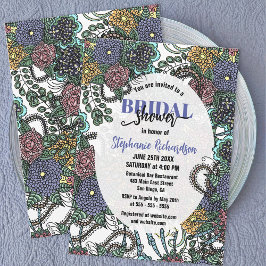 Convites Chá de panela de Brilhos Detalhados Roxo e Azul