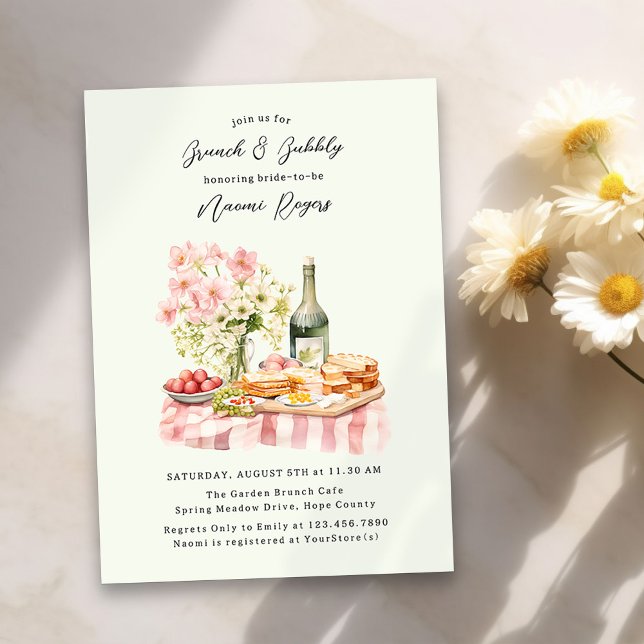 Convites Chá de panela de Brunch e Bubble Country Garden (Brunch and Bubbly Bridal Shower Summer Invitation)