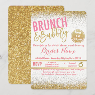 Convites Chá de panela de Brunch e Bubble Rosa e Dourado