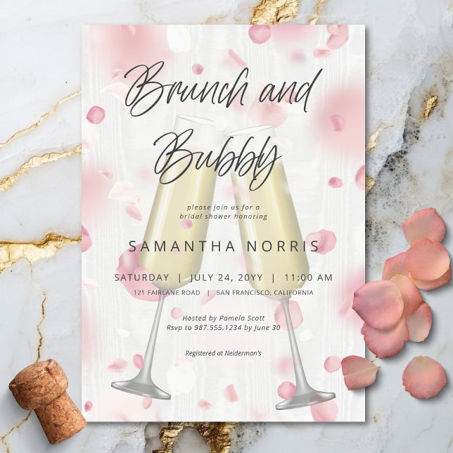 Convites Chá de panela de Brunch e Bubbles de Champagne Mod (Modern Champagne Brunch & Bubbly Bridal Shower Invitation)