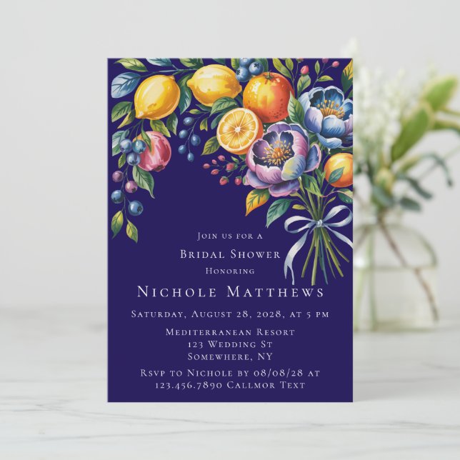 Convites Chá de panela de Buquê de Citros do Mediterrâneo (Em pé/Frente)