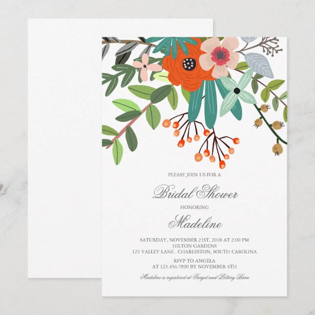 Convites Chá de panela de Buquê Floral (Frente/Verso)