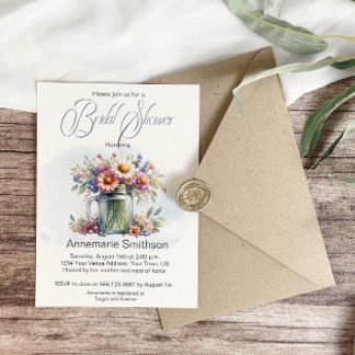 Convites Chá de panela de Buquê Floral Mason Jar