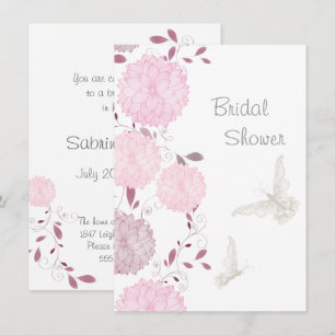 Convites Chá de panela de Butterflies e Chrysanthems Rosa