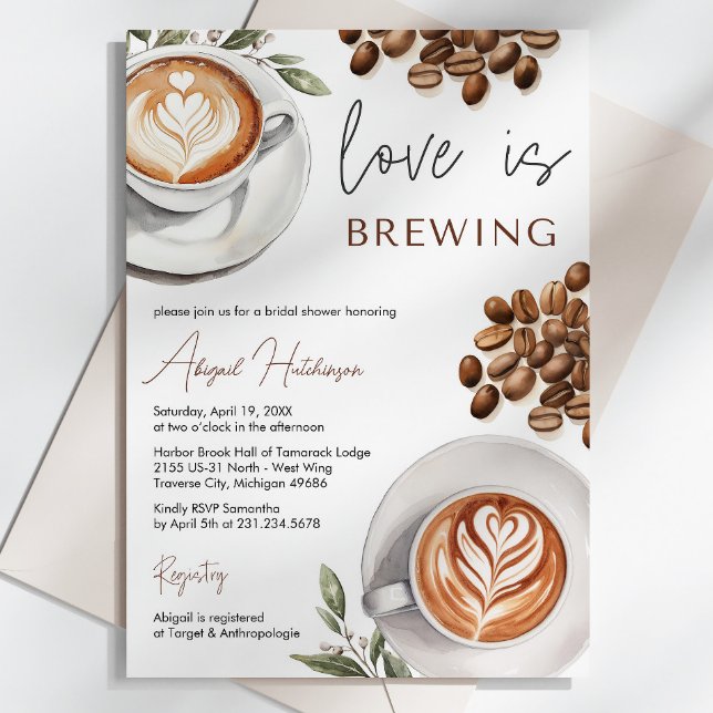 Convites Chá de panela de café - O amor está a criar (Coffee Bridal Shower - Love is Brewing Bridal Shower Invitation)