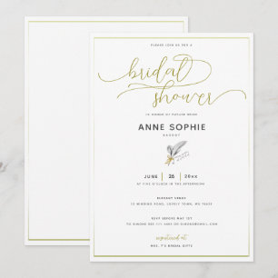 Convites Chá de panela de Caligrafia Dourada Floral Elegant