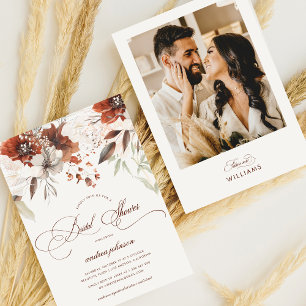 Convites Chá de panela de Caligrafia Floral de outono de Fo