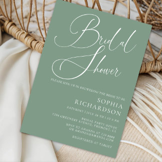Convites Chá de panela de Caligrafia Minimalista Verde Sage